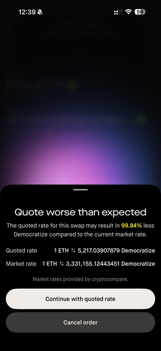 trungizzle's tweet photo. Robinhood Wallet took all my fund in 1 just trade

THE TRENCH WAS ABSOLUTELY HYPED AF BUT ROBINHOOD TOTALLY FUCKED ME OVER!!!

Fund can be lost when buying meme coins like $CASHCAT and others in the app without using your brain to read the warning

This issue still seems to persist guys, be extremely careful before confirming swaps.

Swapping directly on Uniswap appears fine. The problem seems to be Robinhood Wallet routing through 0x.
#Robinhood #RobinhoodWallet #RobinhoodChain