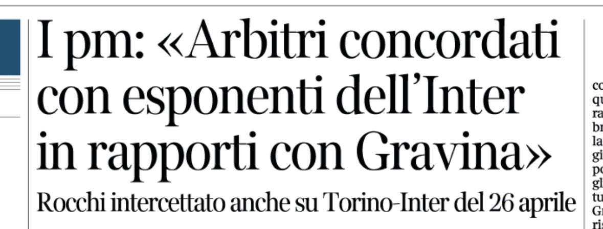 QuotidianoBN's tweet photo. 📢 Corriere della sera: "C'era  un accordo con esponenti nerazzurri  in rapporti con Gravina."
📢 "Arbitri concordati con esponenti dell'inter."

❗️Ve lo abbiamo detto dall'inizio. 

🔴 Nuovo invito a comparire per Rocchi.
⚠️ E stavolta negli atti spunta Torino–Inter del 26 aprile 2026: la designazione di Mariani, contestata dai nerazzurri, ma difesa da Rocchi in un colloquio interno AIA.
❗️Non “chiacchiere”, non “malintesi”: una designazione finita dentro un atto giudiziario.
▪️E l’ipotesi di reato è pesante:
frode sportiva in concorso “con esponenti della società sportiva Inter”.
➡️ Nessun dirigente risulta indagato,
➡️ ma negli atti si parla dell’agire degli stessi “per effetto dei rapporti preferenziali con Gravina”.
⚠️ Non è un dettaglio: è un contesto relazionale che torna in più ricostruzioni giornalistiche.Intanto il Gip ha riattivato le intercettazioni per tre mesi.
🔎 Chi dice che “è tutto finito” dovrebbe spiegare perché un giudice autorizza nuove captazioni se l’indagine sarebbe “morta”.
❗️ E mentre qualcuno continua a minimizzare, gli atti raccontano altro:designazioni contestate e difese a voce da Rocchi,pressioni e lamentele dei club,rapporti privilegiati tra ambienti nerazzurri e vertici federali,un quadro di pretese che emerge dalle audizioni di Butti, Pinzani e altri.
📌 La verità è semplice:
l’inchiesta non è chiusa, non è sgonfia, non è “solo una telefonata”.
💡È un fascicolo che cresce, con intercettazioni riattivate e atti che parlano di rapporti preferenziali e designazioni contestate.
▪️Il resto è rumore.
Gli atti, invece, sono cristallini.