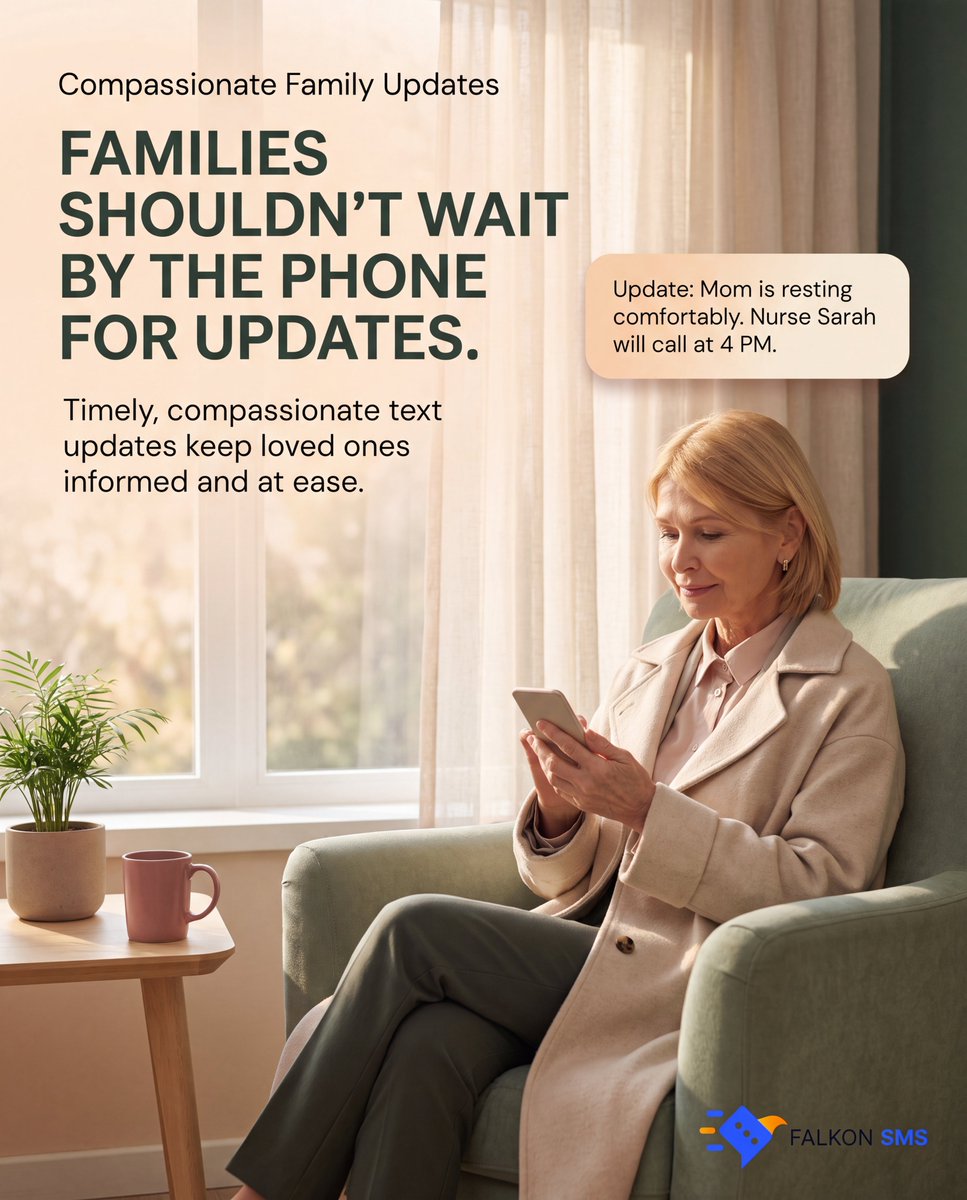 FalkonSystems's tweet photo. When a loved one is in hospice care, waiting for updates can be overwhelming. Falkon SMS helps hospice teams share timely, HIPAA-compliant messages and gives families an easy way to ask questions without phone tag.

 https://t.co/t79OGJocus

#HospiceCare #FamilyCommunication https://t.co/2BFPJT9kkK