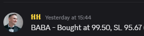 subtlepapi's tweet photo. $BABA moving well for the TH Team during pre-market/overnight. 

Bought at $99.50 now $109 for a 1:3 RR in less than 24 hours. 

Another Chinese stock we are watching is $NIO https://t.co/PqDKGCC9ry