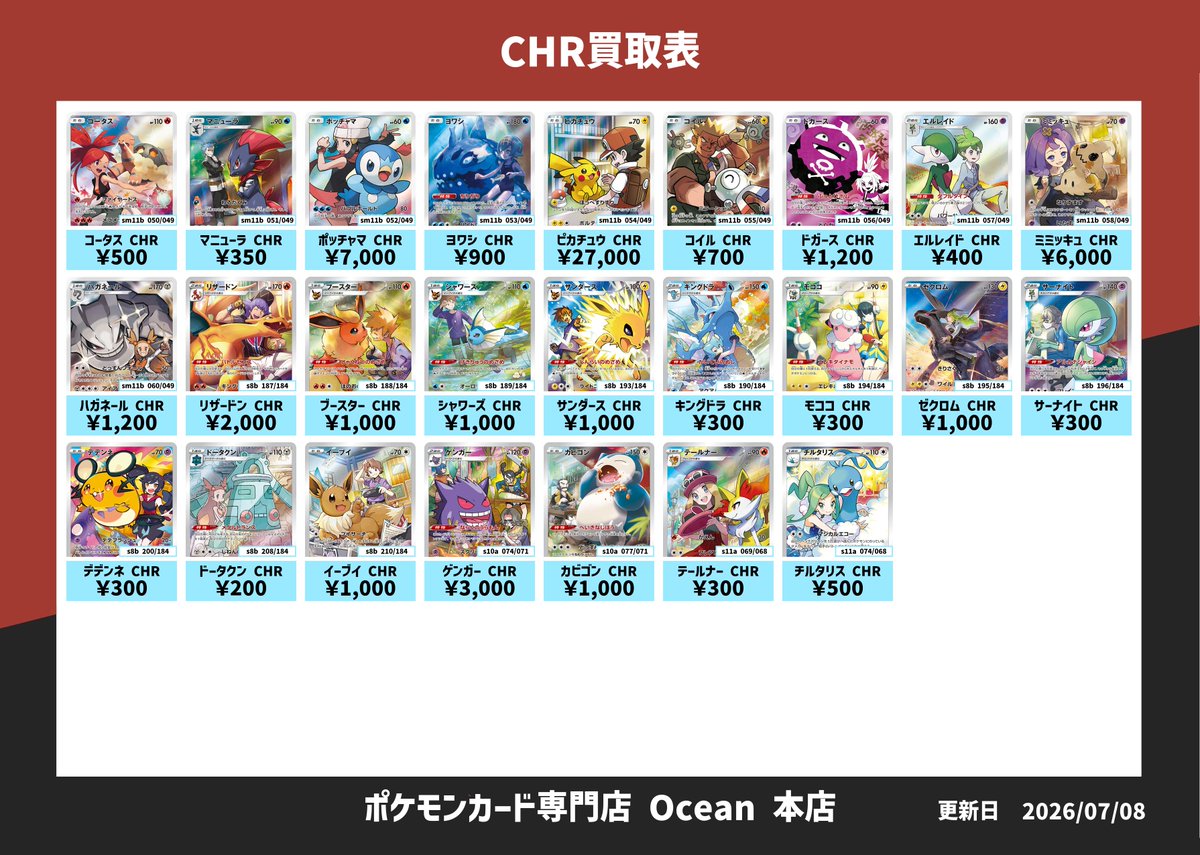 買取情報】 7/8(水)CHR買取表更新しました😁 全て美品でのお値段となり