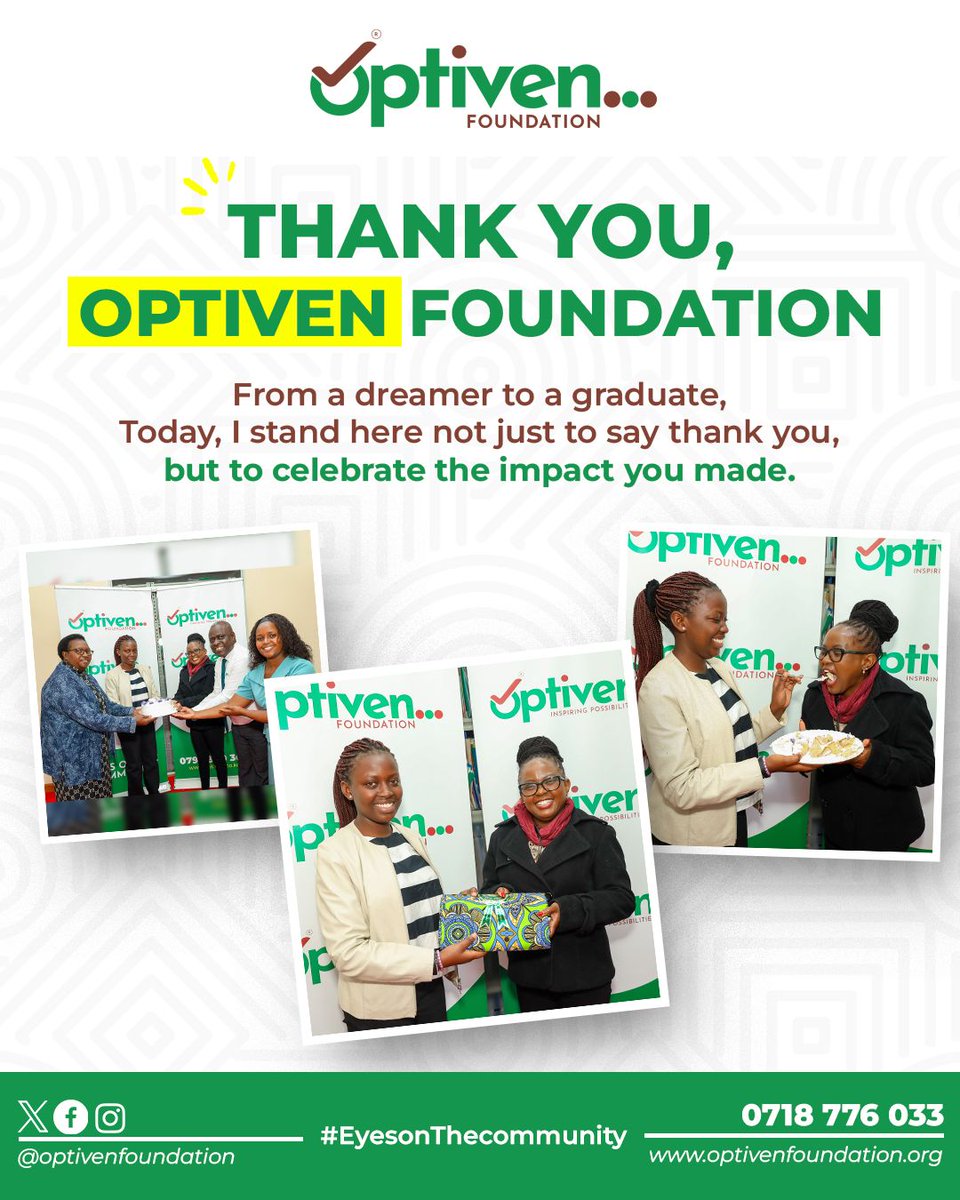 OptivenLimited's tweet photo. 𝗙𝗿𝗼𝗺 𝗮 𝗱𝗿𝗲𝗮𝗺𝗲𝗿 𝘁𝗼 𝗮 𝗴𝗿𝗮𝗱𝘂𝗮𝘁𝗲!

Every milestones celebrated at Optiven Foundation represents a life transformed, a dream validated, and a future brightened. Today, we join Faith in celebrating her incredible journey of resilience, hard work, and success.

Faith’s story is a beautiful reminder of what happens when opportunity meets determination.

She didn't just dare to dream; she put in the work, and today she stands proud as a graduate!
We are incredibly honored to have walked this journey with her and to witness the amazing impact of transforming communities, one life at a time.

Watch Faith’s full, inspiring story here: https://t.co/RehyKT6zlv

#EyesonTheCommunity #OptivenFoundation #TransformingLives #Education #GraduationSuccess #DreamToReality