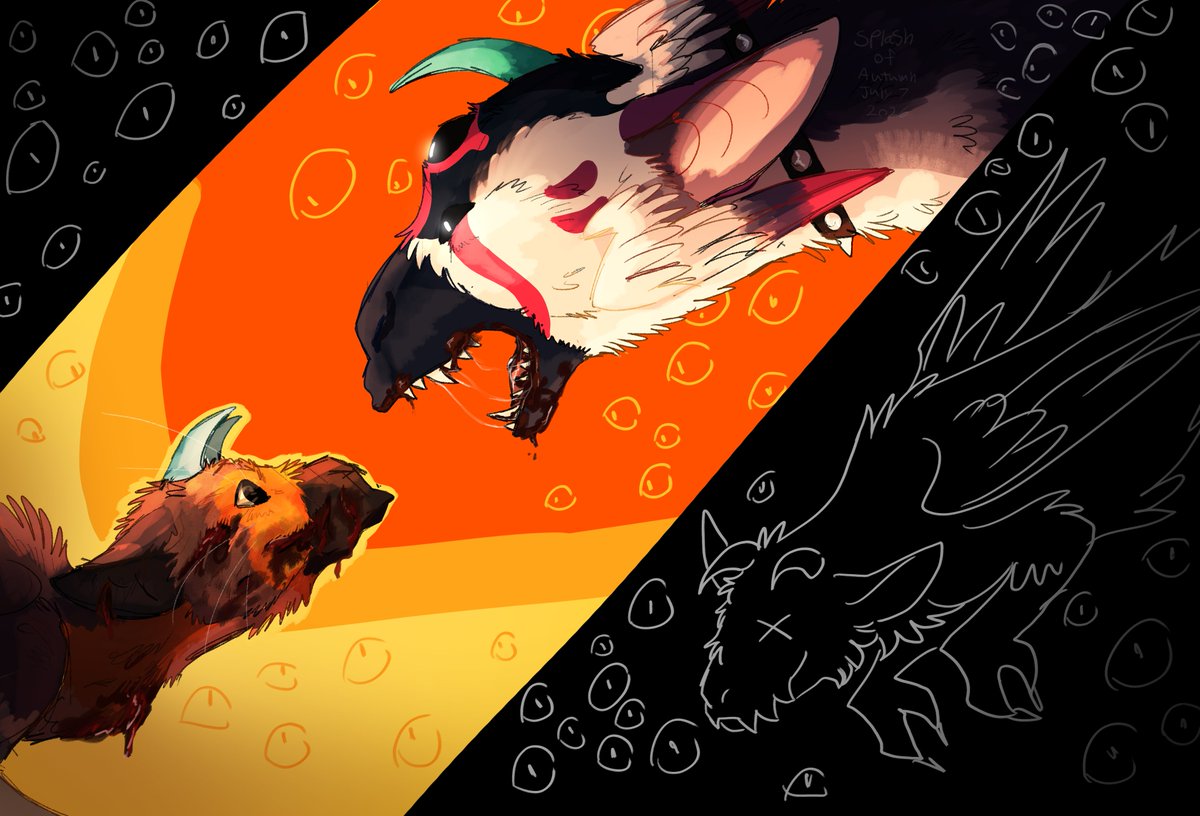SplashOfAutumn's tweet photo. Attack for Danx1_zq  of her oc Aska and Xherneas
And featuring Robin from LastSilverStar!

#trico #artfight2026 #thelastguardian #oc https://t.co/x1S0hfHWhT