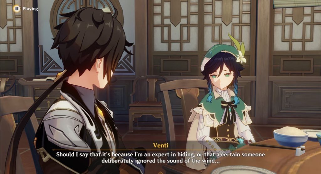 cakepoops2's tweet photo. Knowing Venti can just send someone a voice note via the wind makes this even funnier because he was probably already telling Zhongli to let him in the damn restaurant ahdhwjdjej https://t.co/y34azvugV9