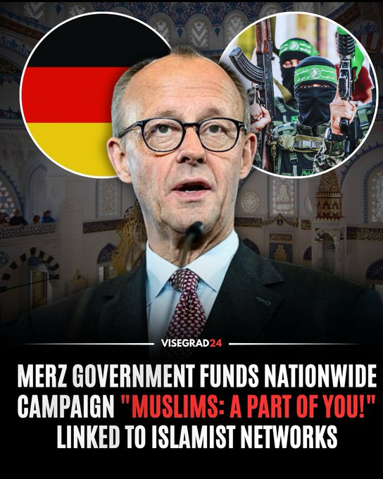 rebew_lexa's tweet photo. Die deutsche Regierung unter Kanzler Friedrich #Merz finanziert eine landesweite Kampagne mit dem Slogan 
„Muslime: Ein Teil von euch!“. 
Diese Kampagne ist Teil der „Aktionswochen gegen anti-muslimischen Rassismus“ und wird vollständig auf Kosten der deutschen Steuerzahler getragen.

Das Bundesministerium für Familie hat 2026 insgesamt 624.997 Euro an die Organisation CLAIM vergeben, die die Kampagne koordiniert. 
Dazu gehören Plakate, Ausstellungen, Konferenzen, Schulprogramme und öffentliche Veranstaltungen in ganz Deutschland.

Die Finanzierung stößt auf deutliche Kritik, da CLAIM die Strukturen und Mitarbeiter einer früheren Allianz von rund 50 muslimischen Organisationen geerbt hat. 
Diese Allianz wurde 2025 aufgelöst.
Die deutschen Inlandsgeheimdienste hatten dieses Netzwerk mit Gruppen in Verbindung gebracht, die dem politischen Islam nahestehen – darunter Kreise der Muslimbruderschaft und Netzwerke, die Hamas unterstützen.

Quelle: @visegrad24