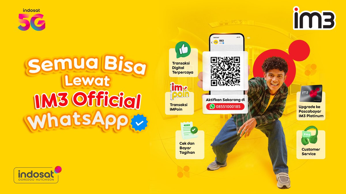 CareIM3's tweet photo. Lagi di perjalanan atau sibuk beraktivitas tapi tetap butuh layanan IM3? 📱

Tinggal chat IM3 Official WhatsApp di 08551000185 untuk berbagai kebutuhan nomor IM3-mu. Praktis dan mudah ya #SahabatBaikku💛 https://t.co/DkzgXvAfcT