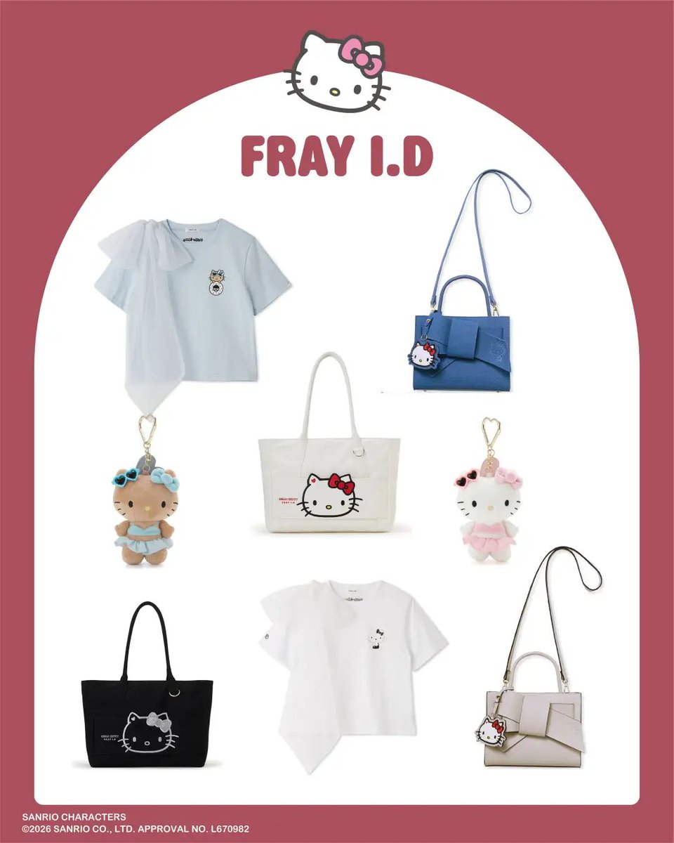 CKumacom's tweet photo. ＼FRAY I.D新作／
8月1日(土)発売
【MASH SUMMER WEEK限定】
FRAY I.D／フレイ アイディー
サンリオ『ハローキティ』限定コラボ
🎀【ハローキティ】2wayチュールリボンTシャツ（全4種）
🎀【ハローキティ】サマーバケーションチャーム（全4種）
🎀【ハローキティ】2wayキャリーオンBIGトートバッグ（全4種）
🎀【ハローキティ】【ルエル】リボンミドルバッグ（全3種）