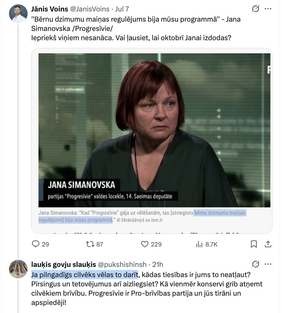 JanisVoins's tweet photo. Progresīvo vēlētājs ir cilvēks, kurš nespēj uztvert divus teikumus. Tieši tāpēc viņš kļūst par populisma upuri-  brīvprātīgi, jo analizēt ir grūtāk nekā moralizēt. https://t.co/KZZzi9O36O