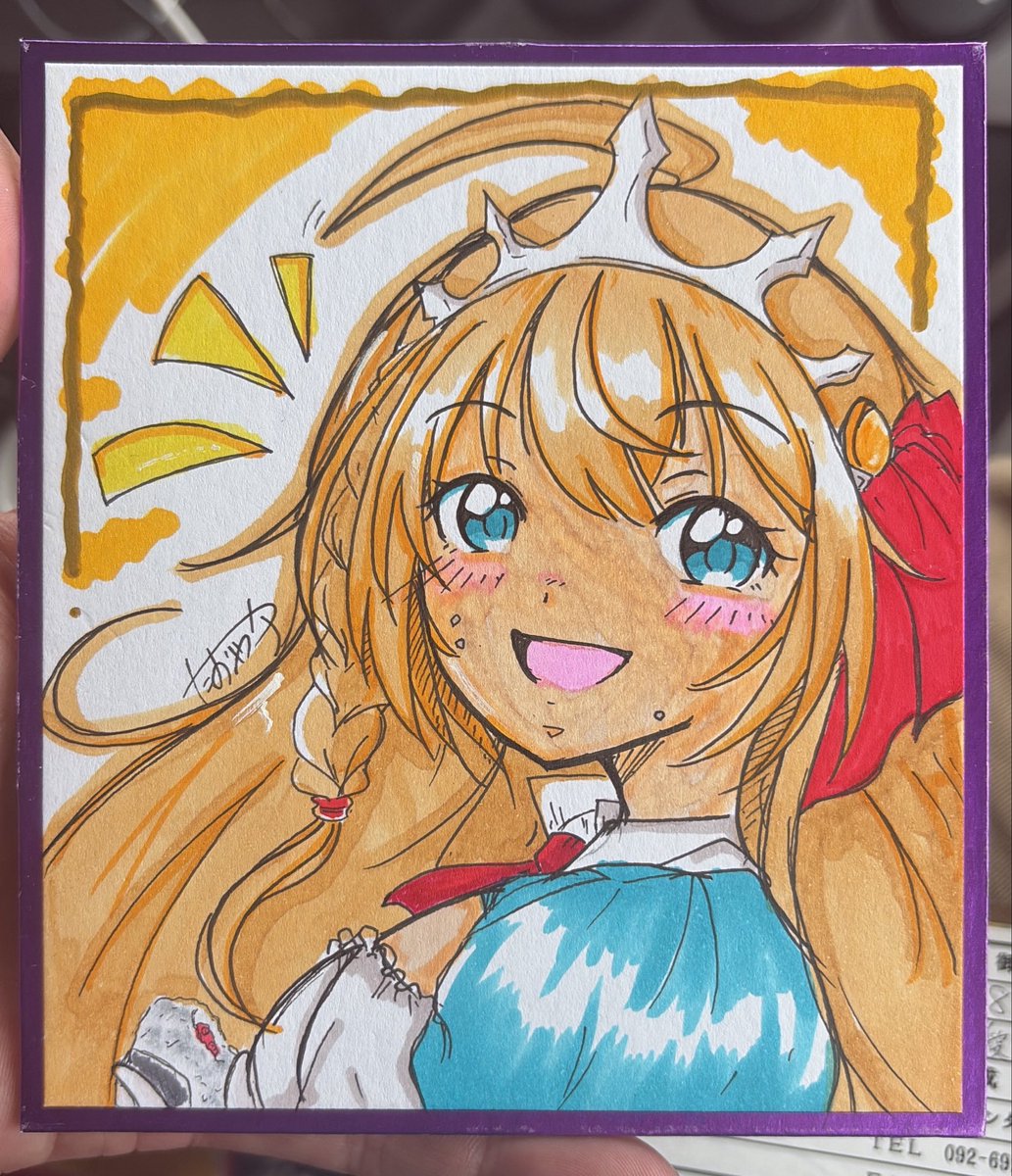 228Knight's tweet photo. 待機中落書き(失敗編)。
色紙ペコさん…肌の配色間違えて日焼けしたみたいになった(笑)
塗った直後と乾いた時の発色を見誤って肌色じゃ無く薄い茶色で塗ってた💧
折角なので、失敗を晒しておきます(笑)
 #待機中落書き  #たおやか落書き帳  #プリコネペコリーヌ https://t.co/vz1dPSb5Qt