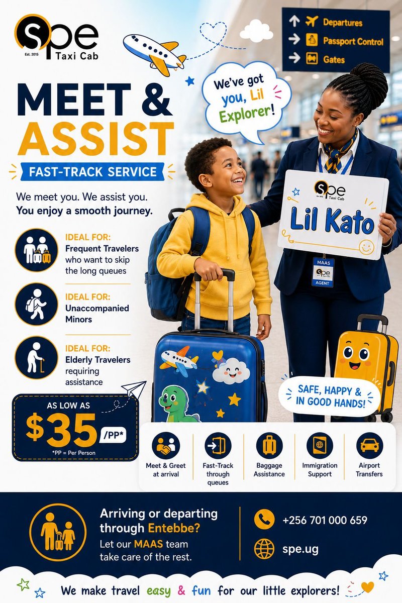 Spe_Ug's tweet photo. Do you have an unaccompanied child or elderly parent travelling and need help getting them through #EBB airport seamlessly? We've gatchu! ✈️🧳
#MeetandAssistService
https://t.co/fN75jGBtXr get in touch https://t.co/lzCbQiFpd5