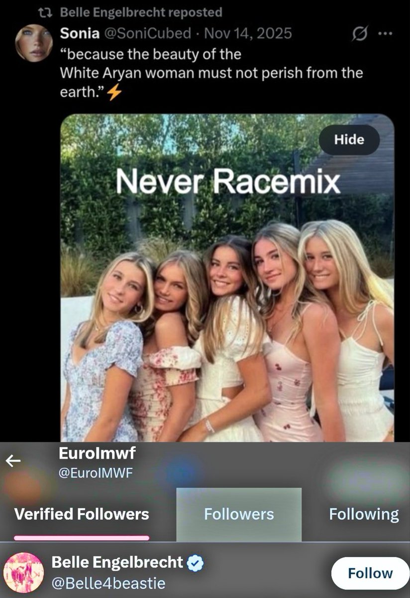 goodbroto's tweet photo. >reposts posts saying never racemix
>follows imwf porn accounts 

brother https://t.co/3SO19Vu9bV