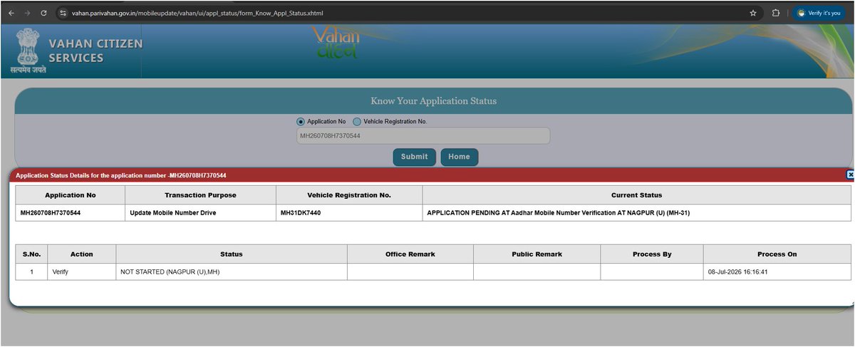 hcbkhan's tweet photo. Dear @MMVD_RTO ,
I request quick processing of my mobile no. updation request. 

Application no. MH260708H7370544.
I want to do my PUC and Fitness renewal at the earliest. https://t.co/RFBTTBuMVi