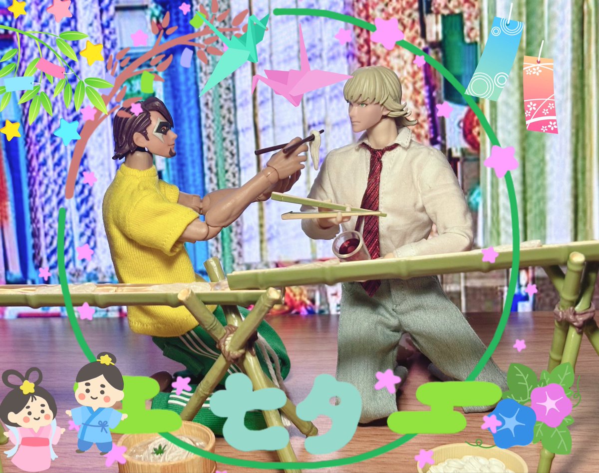 figureplay's tweet photo. #七夕バディ
Dear Diary54
虎徹先生が七夕のお祝いにそうめんを食べに連れて行ってくれました

🐯バニちゃん、あぁ💕
🐰そんな😳
🐯でも今日は、君が俺に付き合おうって言ってからちょうど1年の記念日だから
🐰でも、あくまで「フリ」なんだろ？
🐯だからこそ、本物らしく見せなきゃいけないんだよ😉 https://t.co/vcf0sLLvmT