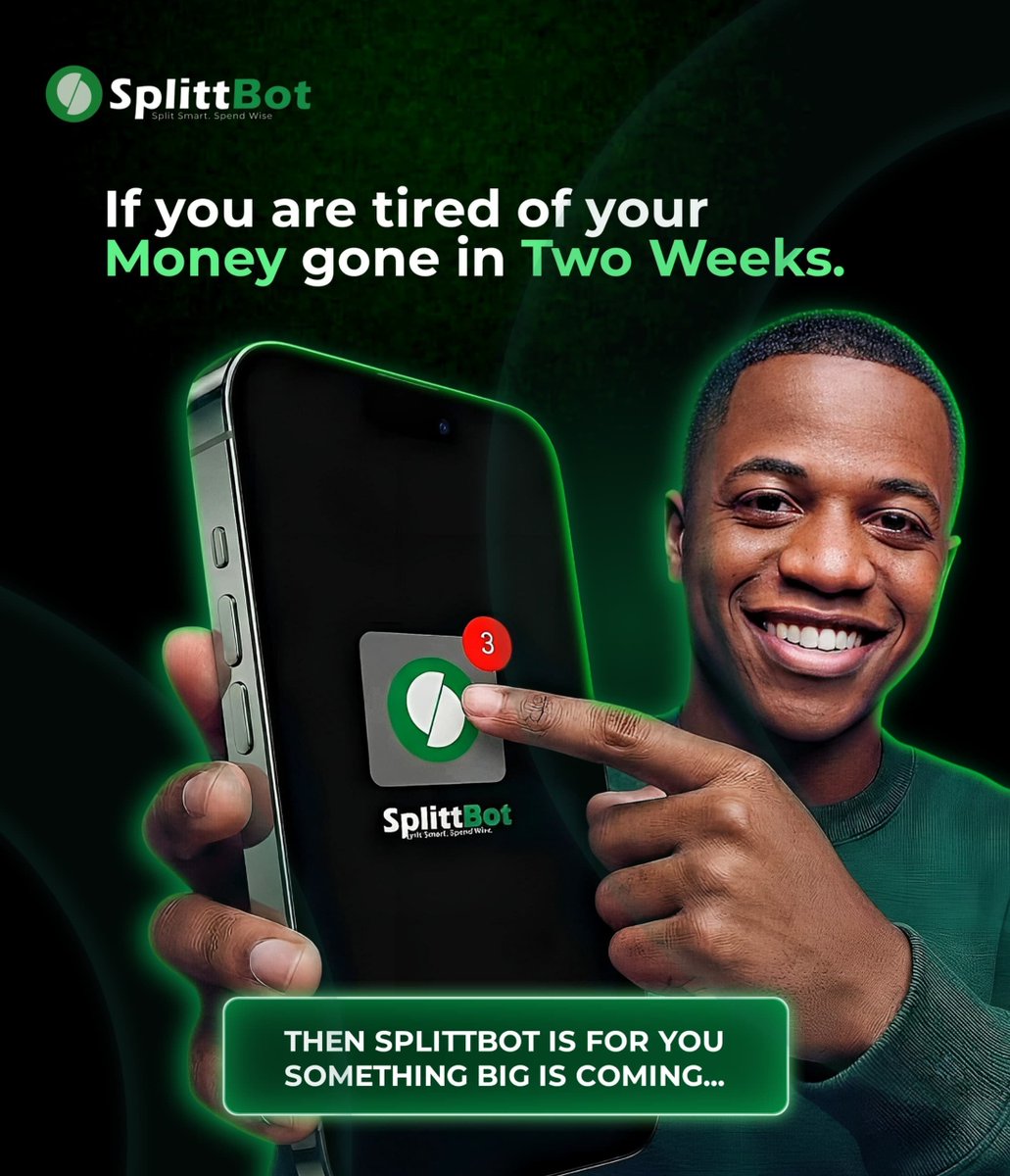 useSplittBot's tweet photo. If your money keeps disappearing before the month ends, you're not alone.
We're building SplittBot to help you organize your money before you spend it—not after.
Split Smart. Spend Wise. 💚
#SplittBot #Fintech #PersonalFinance #MoneyManagement #AfricaTech https://t.co/nnAwjNpkGK