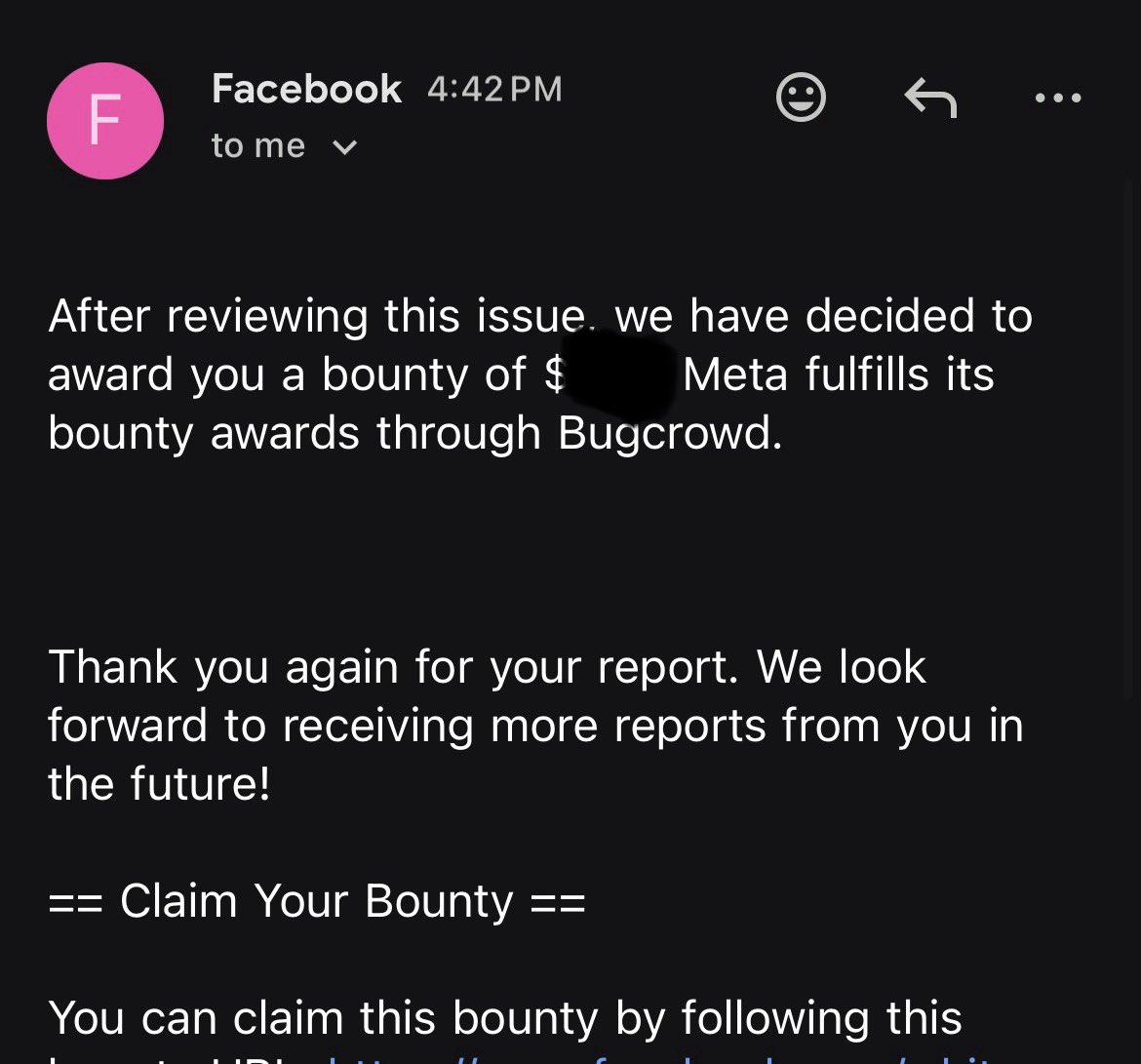omnigodzzz's tweet photo. Kudos to the @Meta team for the fast triage and fixing process.
ππ
#bugbounty #bughunting #infosec #meta https://t.co/IzE79uOzn7
