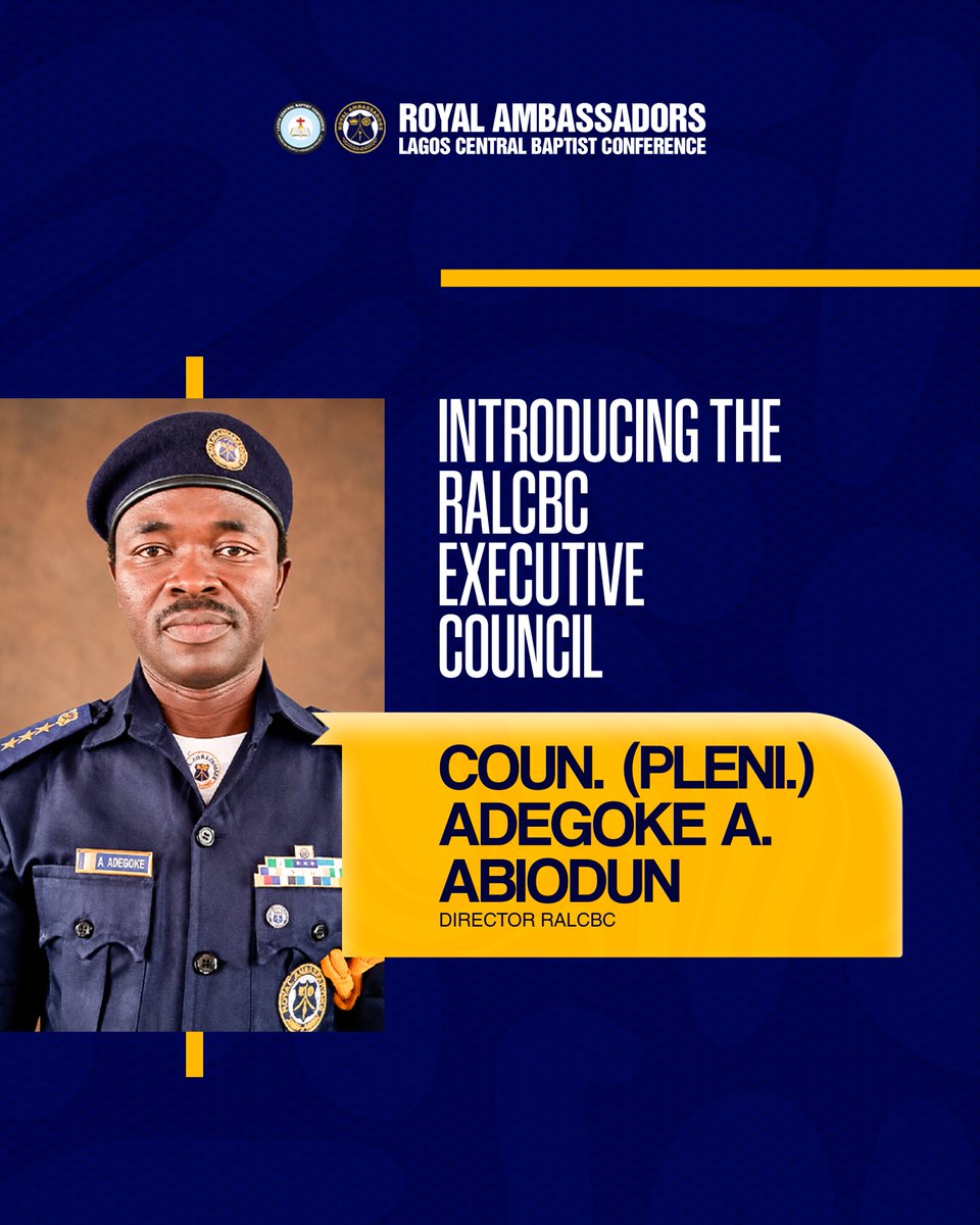 RALagosCentral's tweet photo. Coun. (Pleni.) Adegoke Adewoye Abiodun (Director)
"Vision in his heart. Excellence in his hands. Leading the Conference with purpose, passion, and Kingdom impact."
Coun. (Pleni) Segun Hundenu (Deputy Director)
"The strength behind the vision, steady, dependable, and always ready" https://t.co/uk4Hj60NJg