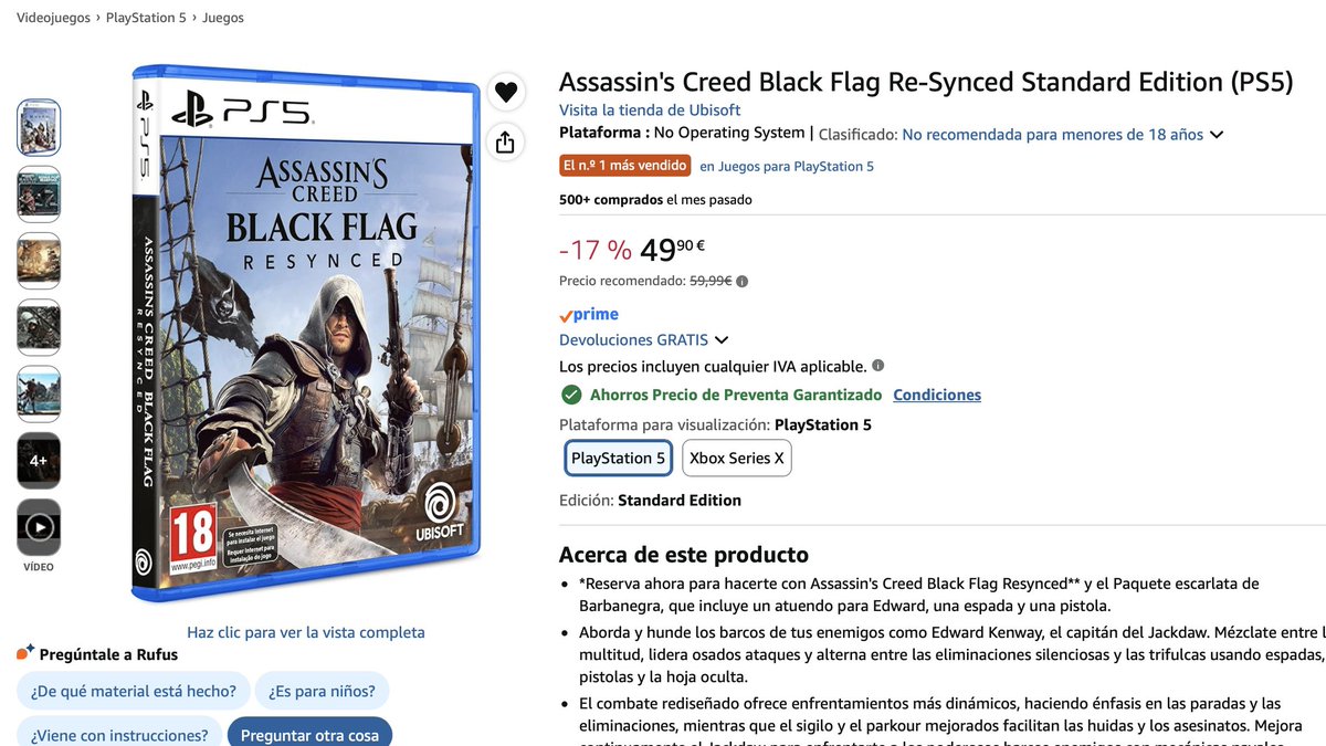 ivvanex's tweet photo. AC Black Flag price disparity is something people should be aware of. And it will only increase once the physical version goes on sale. 

AC Shadows (digital) still sells for 80€ but you can find it second hand for 25€.

This is exactly what Sony wants to take away from you. https://t.co/WhIQC33oYF