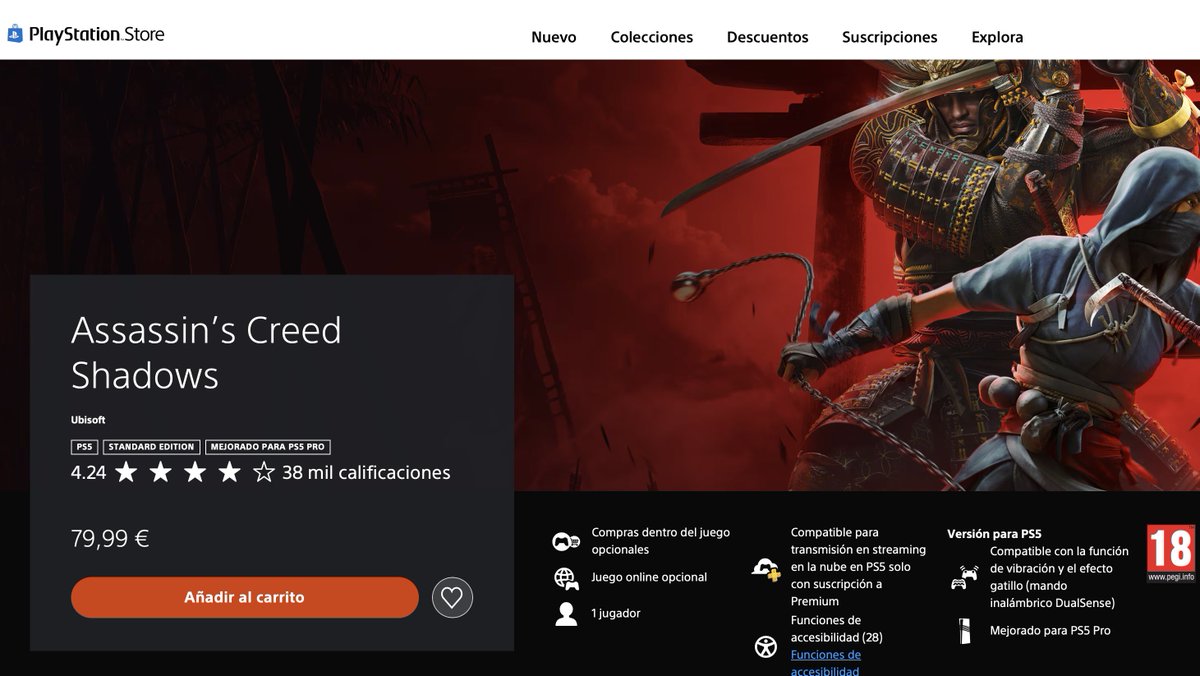 ivvanex's tweet photo. AC Black Flag price disparity is something people should be aware of. And it will only increase once the physical version goes on sale. 

AC Shadows (digital) still sells for 80€ but you can find it second hand for 25€.

This is exactly what Sony wants to take away from you. https://t.co/WhIQC33oYF