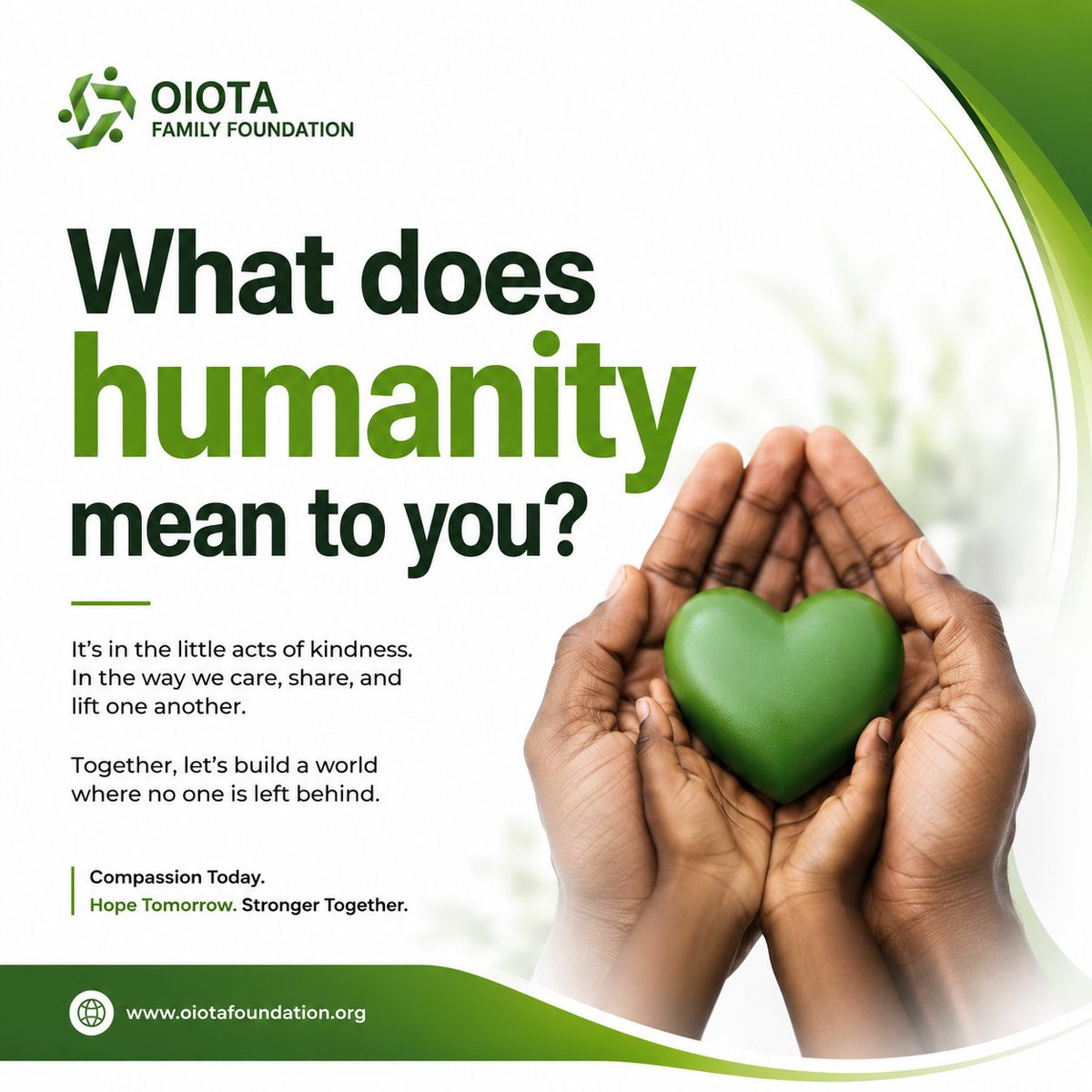 oiotafoundation's tweet photo. Imagine a world where no one walked past another person's pain.

Where every child felt seen. Every elderly person felt valued. Every struggling family found hope.

That's the kind of humanity we're working to build at OIOTA FAMILY FOUNDATION.

💬 Define humanity in on sentence. https://t.co/q4S3XkXbZk