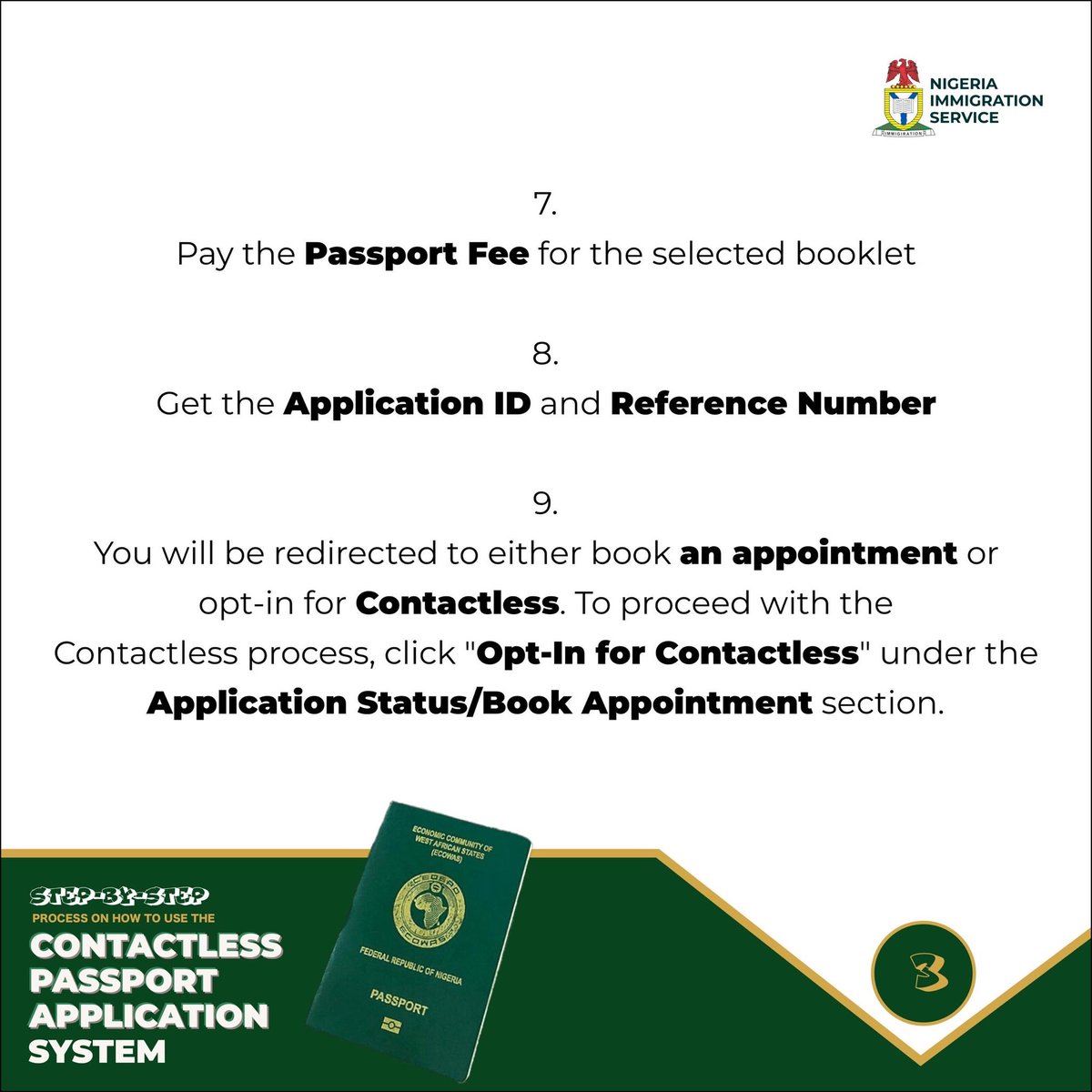 nidcom_gov's tweet photo. Good news for our beloved Diaspora 🇳🇬
Renewing your Nigerian passport just got simpler with the new NIS Contactless Application System.
Swipe for the full step-by-step guide.
We’re here to serve you better.
#NIDCOM #NigerianPassport https://t.co/30ZXRH0hmA