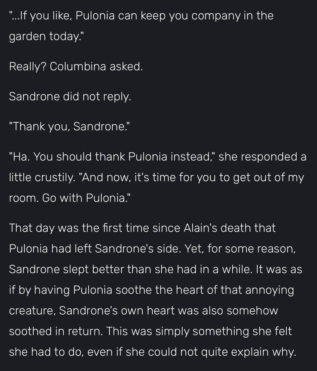 humanlouboutin's tweet photo. so the old sandrone watched columbina cry in her sleep and learnt of her troubles and woes, and felt so upset at the thought of bina being sad that she only felt better herself after sending pulonia to go comfort her 😭😭 https://t.co/WD8u87Bt8y