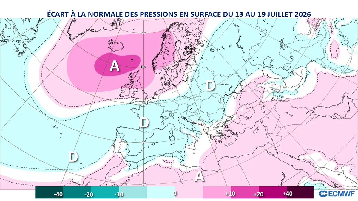 MeteoBretagne's tweet photo. #Bretagne #prévisions #tendance 
🥵Ambiance surchauffée jusqu'à la fin du week-end sur le sud Bretagne. Vent de nord-est sensible et moins chaud au nord💨. La goutte froide au large du Portugal ce week-end devrait se rapprocher en début de semaine prochaine et générer de l'instabilité entre lundi et mardi avec des ⛈️
🧐Article ici ⤵️
https://t.co/NHK5pBNypI