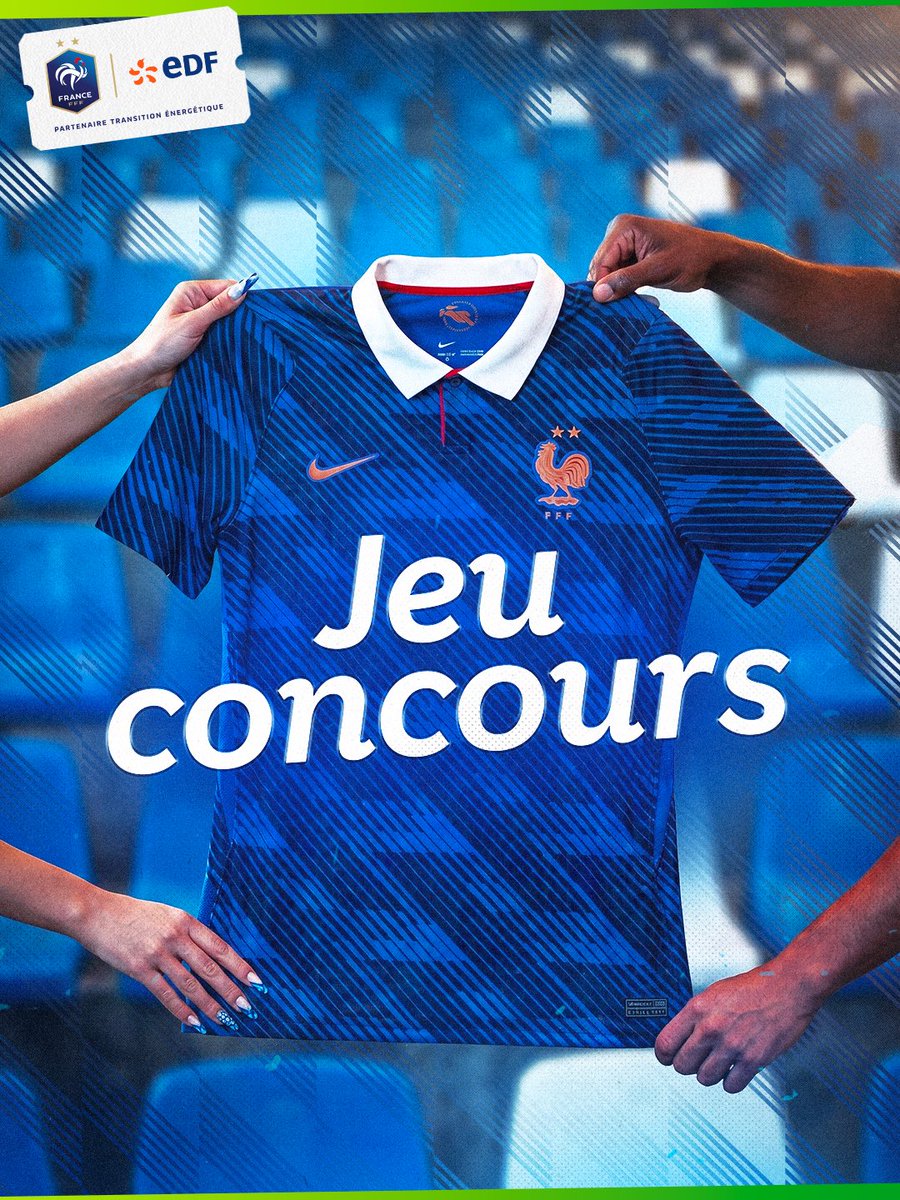 EDF_Foot's tweet photo. JEU CONCOURS 🇫🇷🇲🇦

À l’occasion de France-Maroc, tentez de remporter un maillot domicile de l’Equipe de France.

Pour participer👇

1️⃣ Suivre @EDF_Foot 
2️⃣ Liker cette publication
3️⃣ Mentionner en commentaire votre ami supporter des Bleus

📆 TAS : 13/07 

Bonne chance ! https://t.co/GSCVdPQOJQ