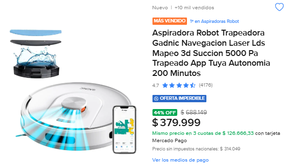 BotdeOfertas's tweet photo. 🚨 ALERTA DE PRECIO
🤖 Robot Aspiradora Gadnic con Navegación Láser 
🏆 N.º 1 en aspiradoras robot.
⭐ 4.7/5 con más de 4.100 opiniones.
✅ Aspira y trapea.
✅ Mapeo 3D.
✅ Succión de 5000 Pa.
✅ Hasta 200 minutos de autonomía.
🔥 44% OFF
 $688.149 ➜ $379.999
https://t.co/OKRexqx427