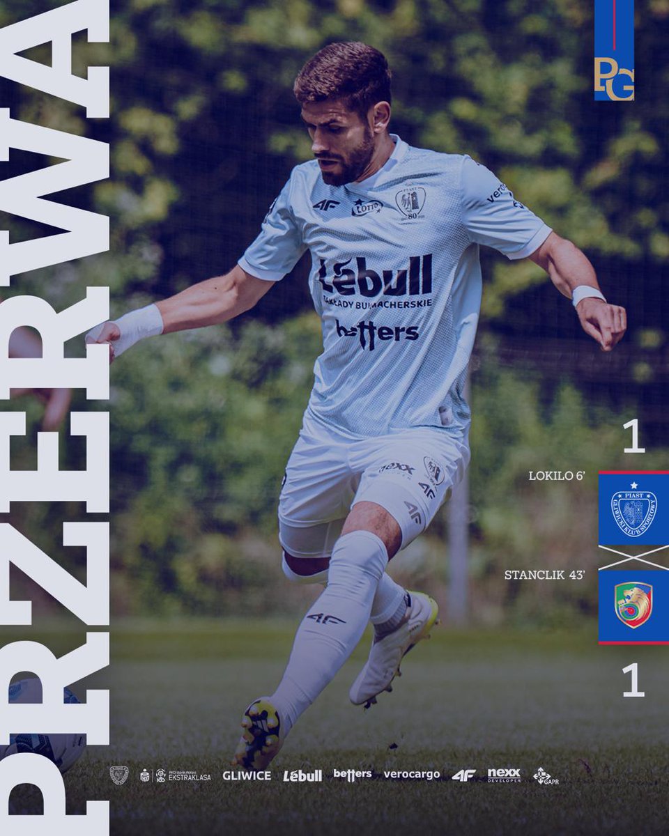 PiastGliwiceSA's tweet photo. Przerwa! Wracamy za 15 minut!
🔴 Live | https://t.co/tIUaOehLuH
---
45' | #PIAMIE 1-1 https://t.co/fpSr2NUP5U