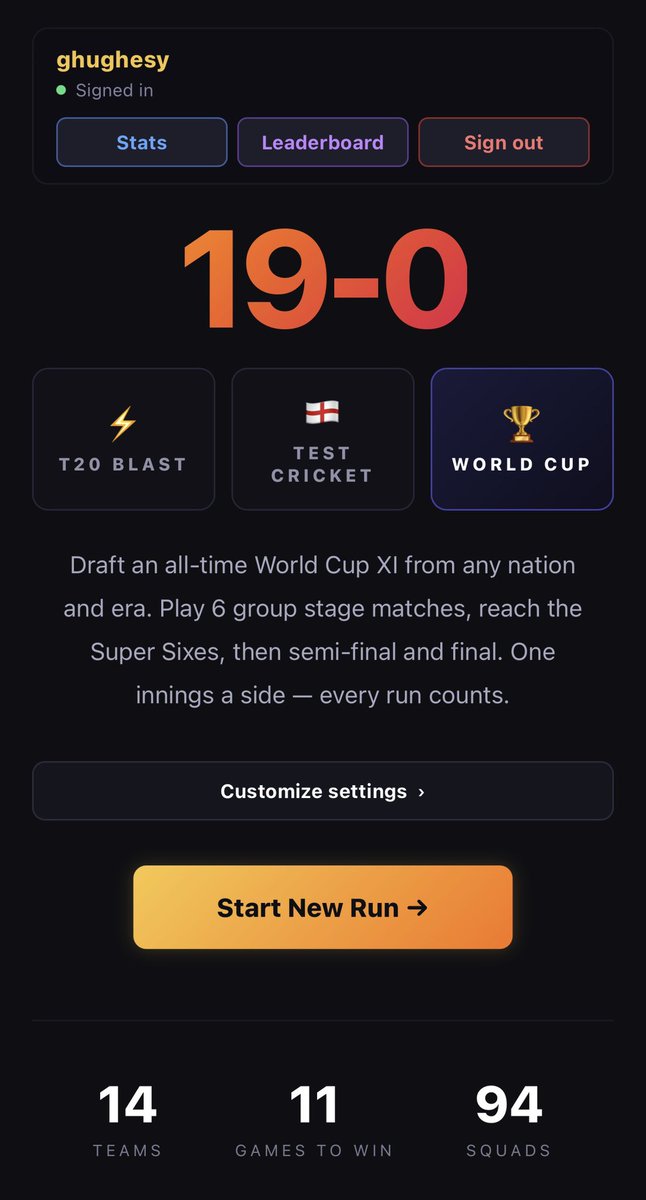 19_0app's tweet photo. 🌎 WORLD CUP MODE

Draft the Ultimate ODI Squad and take on the World! 14 teams -> Super Sixes -> Semi’s -> Final. Can you win it all and go 11-0?

Deal with Form Hits, Scandals, Curfew Breaches and much more! 

Early Access coming at 5pm…👇

https://t.co/lo0XSRQxiP https://t.co/nR8H2ZvgFc