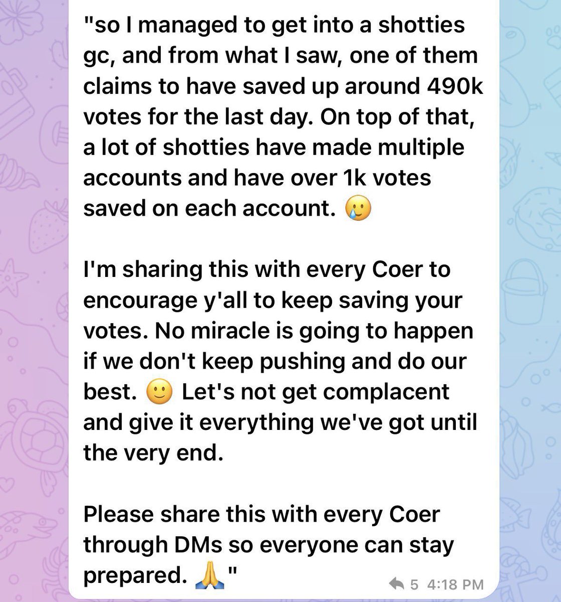 kastarantau's tweet photo. @Aloahomora Coer yang giring shotties buat salah vote + nyusup ke grup shotties internasional, sekali lagi INTERNASIONAL, bukan grup isi beberapa biji orang dan nyuri data dari kami tapi ga ada satupun coer yang minta maaf + jumawa + ga mau salah ☺️ https://t.co/vk01tADy1w