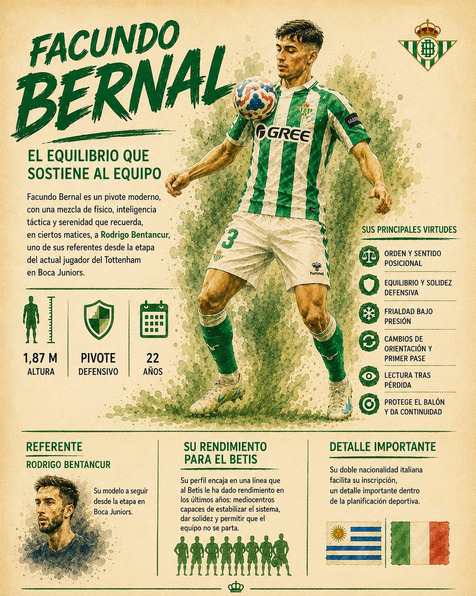 verdeando_web's tweet photo. El @RealBetis ha encontrado por fin ese perfil que necesitaba de mediocentro capaz de ordenar, equilibrar y dar carácter al equipo.
#FacundoBernal, pivote uruguayo de 22 años...
¿Quiéres saber más de él?
https://t.co/xcSOVIQn2h
#betis #verdeando @RealBetis @chenchorubio https://t.co/xYNiTVCmit