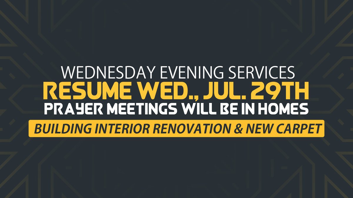 cbc_bft's tweet photo. Spend Wednesday evening in prayer with family and friends. Wednesday services will resume on July 29th.

https://t.co/9ElJBG4cfg
#cbcbft #CBCBeaufort #PrayerMatters #PrayWithoutCeasing https://t.co/LjdEX8GYVb