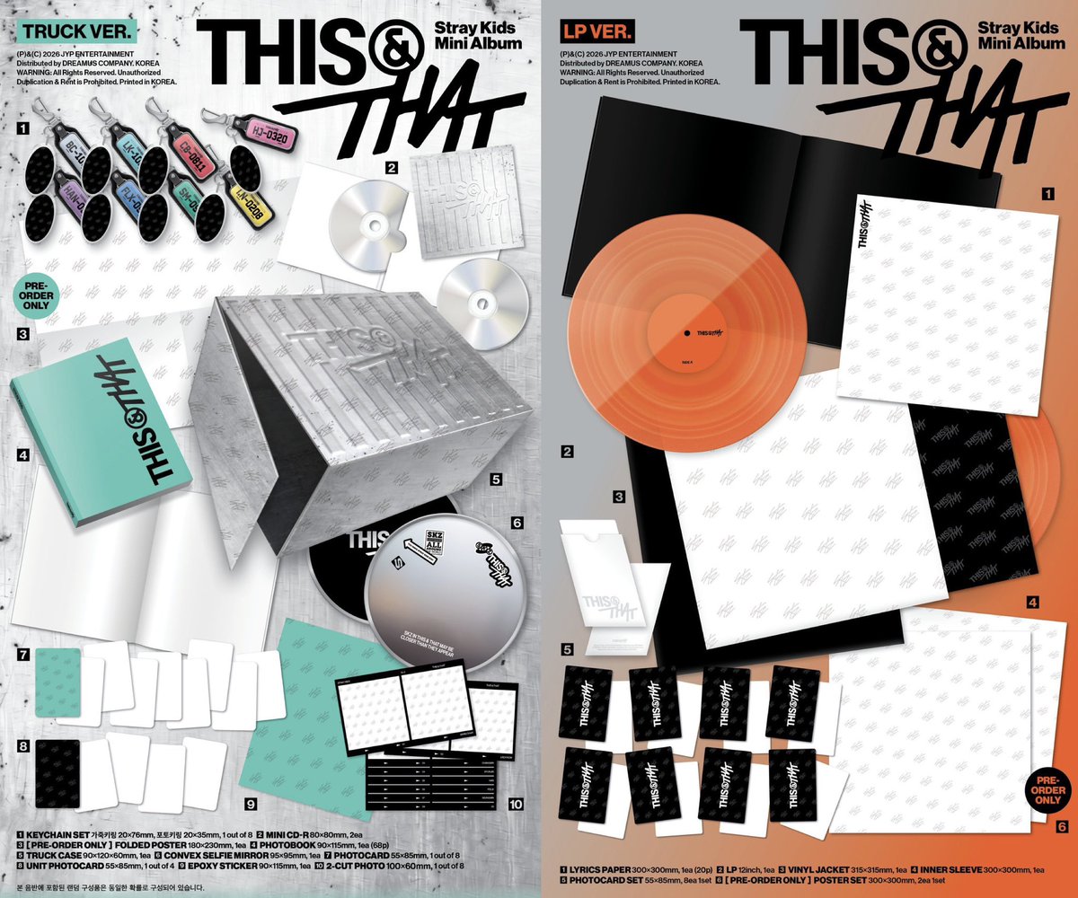 dmbux's tweet photo. [#DmbuxGO] Stray Kids Mini Album "THIS & THAT" 

RT สุ่มแจก & Ver. 2 อัลบั้ม (สุ่มเมม) *เฉพาะ ฟลว*

🚚 TRUCK VER. (LIMITED) 
🟠 LP VER

🔥 ราคา 830-1390 บาท
✅ มัดจำได้ 50%

#ตลาดนัดเด็กหลง #ตลาดนัดstraykids

📌- ฟอร์มจอง ยังไม่ต้องโอนเงิน https://t.co/3oI63uJF3o

✨ คิวตามลำดับการกรอกฟอร์มจองนี้ / จัดการ์ดตามคิว
📦 ค่าส่ง 50 (กี่อัลบั้มก็ไม่เก็บเพิ่ม)
**สั่งอัลบั้มเวอร์ชั่นๆเพิ่มเติมอื่นสามารถส่งรวมกันได้ฟรีค่ะ
⭐️ สั่ง 8 อัลบั้มต่อเว็บไซต์ ได้ของแถมครบ 8 แบบ
❤️ เลือกได้ แกะ/ไม่แกะ (แกะเพื่อจัดลำดับการ์ดและของสุ่มสุ่มในอัลบั้ม)

🚢✈️ เลือกได้ส่งเรือ/แอร์
- แอร์รอของ 7-14 วัน
- เรือรอของ 20-30 วัน
✅ รวมภาษี
❣️ กดของแล้วทุกเว็บไซต์ที่มีของแถม

❎ ปิดรับเมื่อของที่กดมาแล้วหมด (กดเพิ่มเติมให้ได้ถ้าของยังไม่โซลเอาท์ค่ะ)

----------------------------------------

✳️ ของแถมเว็บไซต์ต่างๆ

🚚 TRUCK VER. (LIMITED)
- Fans Shop : Photocard สุ่ม 1/8 
- Soundwave : Photocard สุ่ม 1/8
- Musicplant : Photocard สุ่ม 1/8
- BDM : Photocard สุ่ม 1/8
- Aladin : Photocard สุ่ม 1/8
- YES24 : Photocard สุ่ม 1/8
- Music Korea : Photocard สุ่ม 1/8

🟠 LP VER.
-Fans Shop : Photocard สุ่ม 1/8 
-Soundwave : Photocard สุ่ม 1/8
-Musicplant : Photocard สุ่ม 1/8
-BDM : Photocard สุ่ม 1/8
-Aladin : Photocard สุ่ม 1/8
-YES24 : Photocard สุ่ม 1/8
-Music Korea : Photocard สุ่ม 1/8
-Apple Music : Photocard สุ่ม 1/8