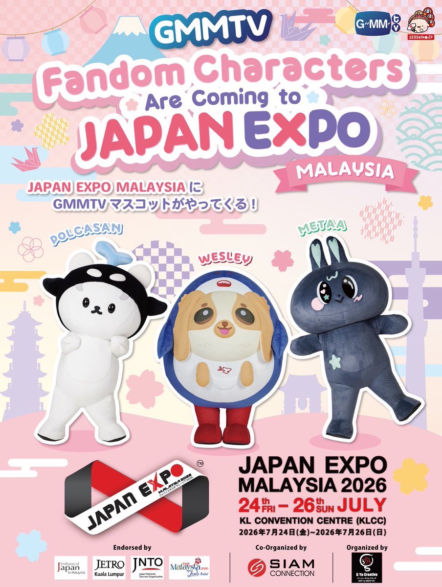 JAPANEXPO_MLY's tweet photo. ✨ Meet your favorite #GMMTV FANDOM CHARACTERS! ✨

Join the Photo Event at the GMMTV OFFICIAL MERCHANDISE Booth during #Japanexpomalaysia2026! 📸

📅 July 24–26, 2026
🕙 10:00 AM – 8:00 PM
📍 KLCC, Kuala Lumpur Convention Centre

See you there! 

#GYUCREATIVE #siamconnection https://t.co/TsndfgrKkc