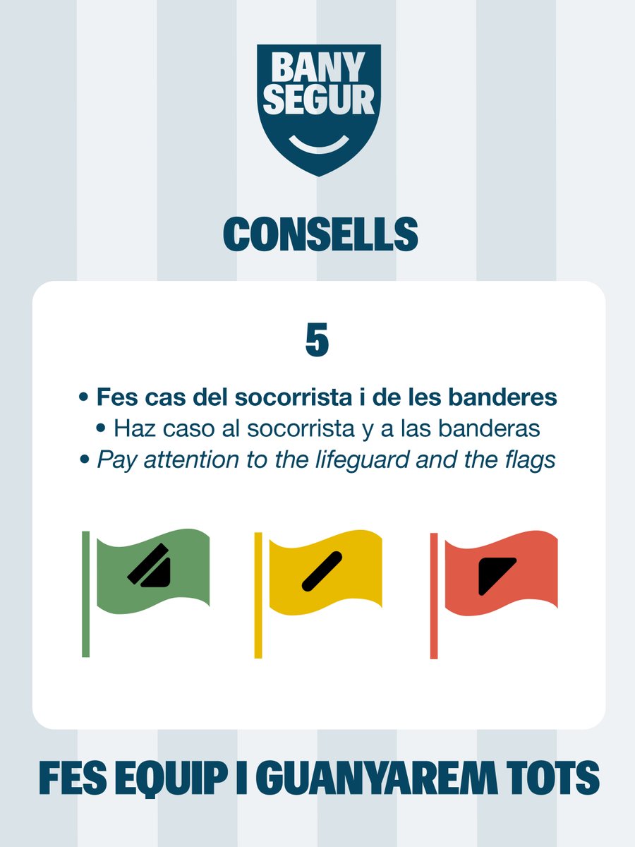 interiorcat's tweet photo. 🏊 Tres consells senzills per fer equip aquest estiu i gaudir del bany amb seguretat:

-Vigila sempre els infants.
-Sempre que puguis, banya't acompanyat.
-Fes cas del socorrista i de les banderes.

Petits gestos, gran equip.

https://t.co/THkorsKctL
#TotsFemEquip #BanySegur https://t.co/SACTiPj5RX