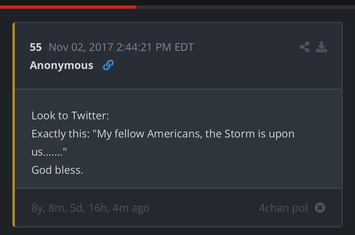 bendleruschka's tweet photo. 💥Video 4:55

4️⃣ 🟰 1️⃣1️⃣/1️⃣1️⃣ 
1+1+1+1=4 
5️⃣5️⃣ 🟰 1️⃣1️⃣/1️⃣1️⃣
5 is 11 🕰️ As Above So Below

▪️Q drop 55
Look to Twitter:
Exactly this: "My fellow Americans, the Storm is upon us......."
God bless.

Look at this: https://t.co/alc6XSVguq
and:
https://t.co/oUh8lMiDxu…

💥Date stamp: 11/02

11/2 = 1+1 
👉🏼 11/11

When is eleven eleven? 
👉🏼7/11 or 7/17 or 7/19‼️

Go to my wall for the decodes 🤓🥳

@MarijkeANON 
@asonflower 
@nordiqa42645 
@EsotericKang