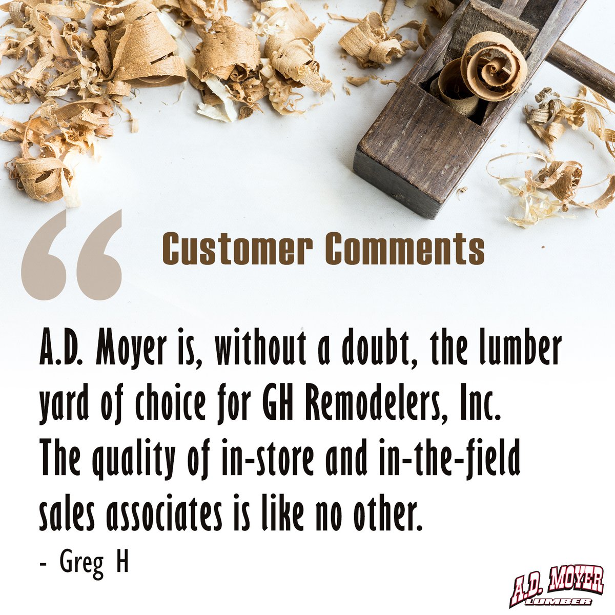 ADMoyerLumber's tweet photo. We are extremely grateful to our kind customers who take the time to leave comments online. We sincerely and humbly thank you and assure you that we are committed to continually working hard daily to earn your business.
#testimonial #shoplocal #keepitlocal https://t.co/aNuLrFLrVP