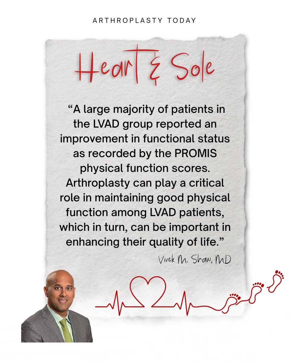 ArthroToday's tweet photo. ❤️ Heart & Sole
This Arthroplasty Today article found total joint arthroplasty can be successfully performed in selected patients with LVADs.
#ArthroplastyToday #JointReplacement #TotalHipArthroplasty #TotalKneeArthroplasty #LVAD https://t.co/GgBneLQves