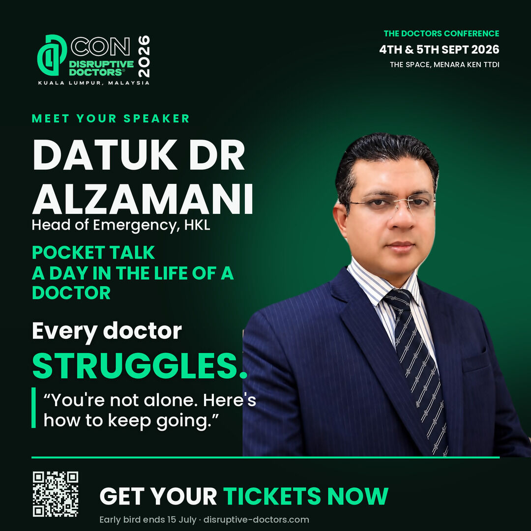 disruptvDoctors's tweet photo. Meet your speaker: Datuk Dr Alzamani — Head of Emergency, HKL. Every doctor struggles. At DD Con 2026 he speaks honestly about the hard days, burnout and staying in the profession. You're not alone.
Tickets: https://t.co/vIjqhvzCLQ
#DisruptiveDoctors #DDCo... https://t.co/CajRFUdB1u