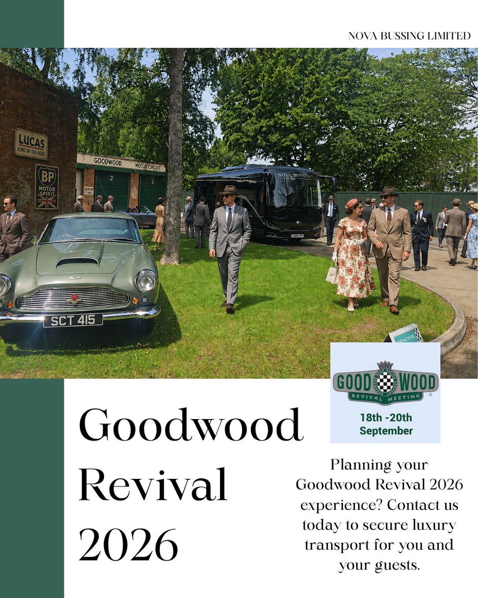 NovaBussing's tweet photo. 🏁 Planning ahead for #GoodwoodRevival2026?
Travel in style with our luxury minibuses & executive coaches. Ideal for racegoers, corporate hospitality & VIP guests.
Book early to secure.
📞 0800 6444 118
🌐 https://t.co/h8PK44ienJ
#LuxuryTravel #CoachHire #VIPTransport https://t.co/1JKiGIOfck