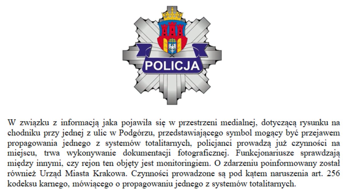 K_Galecka's tweet photo. W Polsce nie ma i nigdy nie będzie przyzwolenia na propagowanie symboli nazistowskich oraz ordynarne prowokacje, których celem jest wywołanie napięć społecznych. @kmpkrakow  podjęła już natychmiastowe działania, by ustalić i zatrzymać sprawców aktu wandalizmu. https://t.co/8bWzSLJNgu