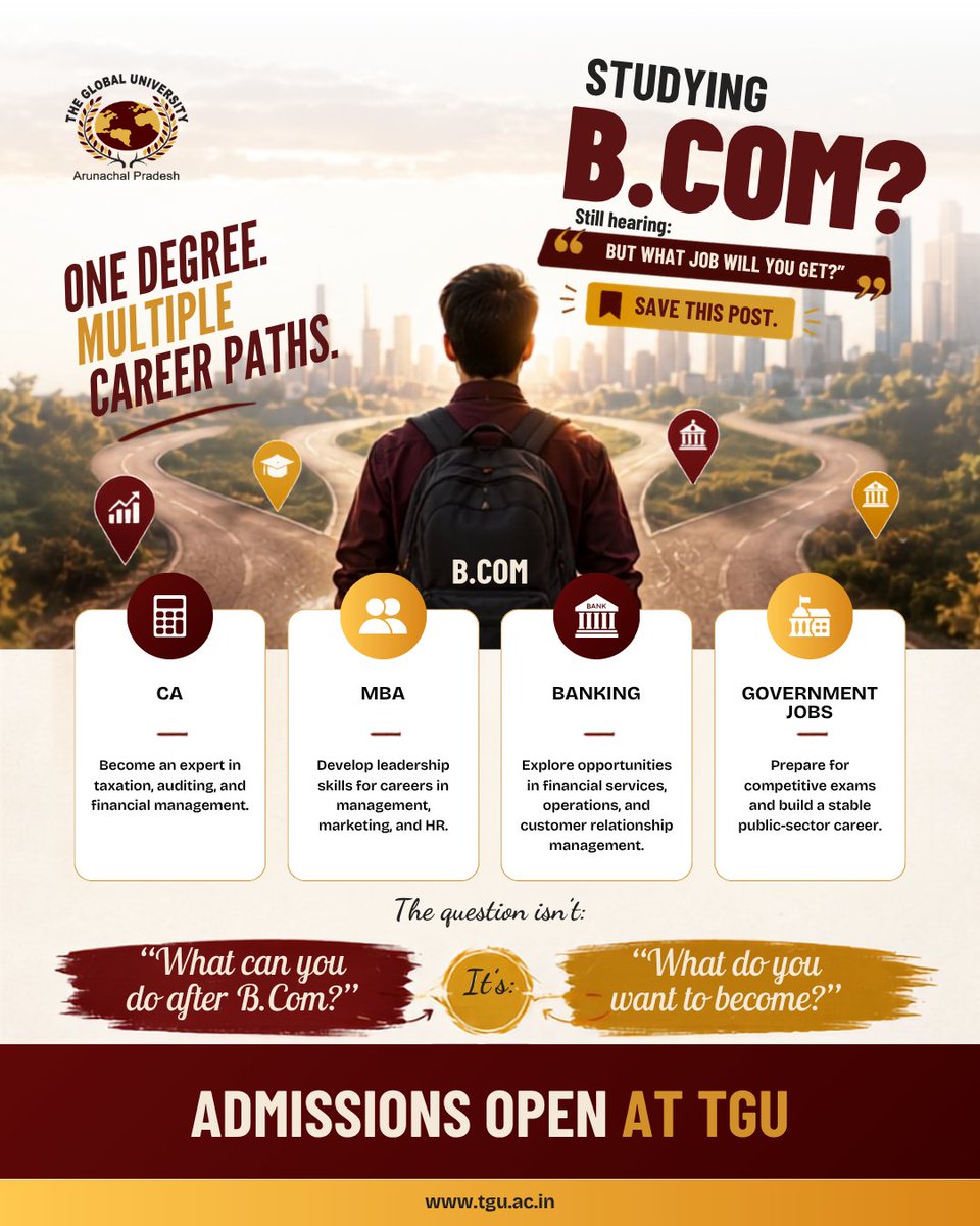 theglobaluni's tweet photo. Your degree is just the beginning. Your future is shaped by the path you choose.

🌐 Learn more: https://t.co/hlnqDntEBf

#theglobaluniversity #admissionsopen #bcom #bcomstudents #commerce #commercestudent #careerguidance #charteredaccountant #mba  #futureleaders #applynow https://t.co/iXp9TZZZ3J