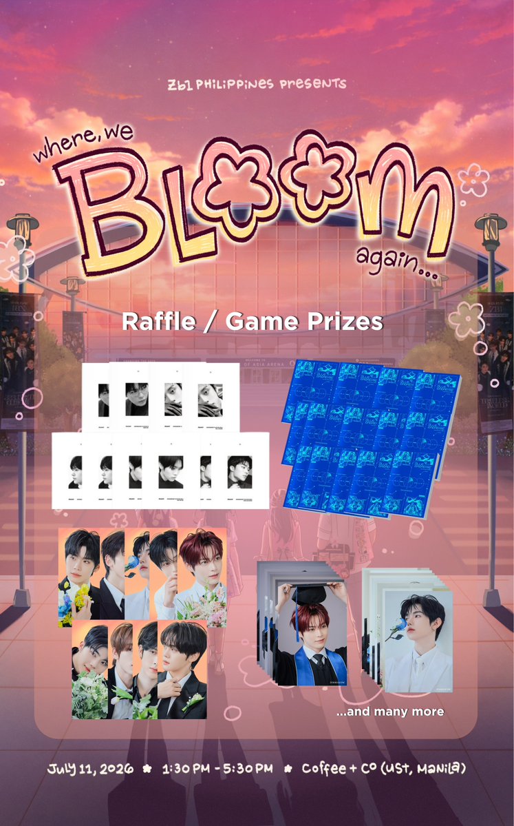 ZB1PH's tweet photo. Get ready to take home amazing prizes at our event! We can't wait to celebrate with you, ZEROSES!

All slots for the Where We Bloom Again event have been filled. We will not be accepting walk-ins for ZB1's 3rd Debut Anniversary Celebration, as we have already reached the venue's maximum capacity.

Thank you for your overwhelming support and we look forward to celebrating with everyone who registered!

#WhereWeBloomAgain
#ZEROBASEONE #ZB1 #제로베이스원
@ZB1_official