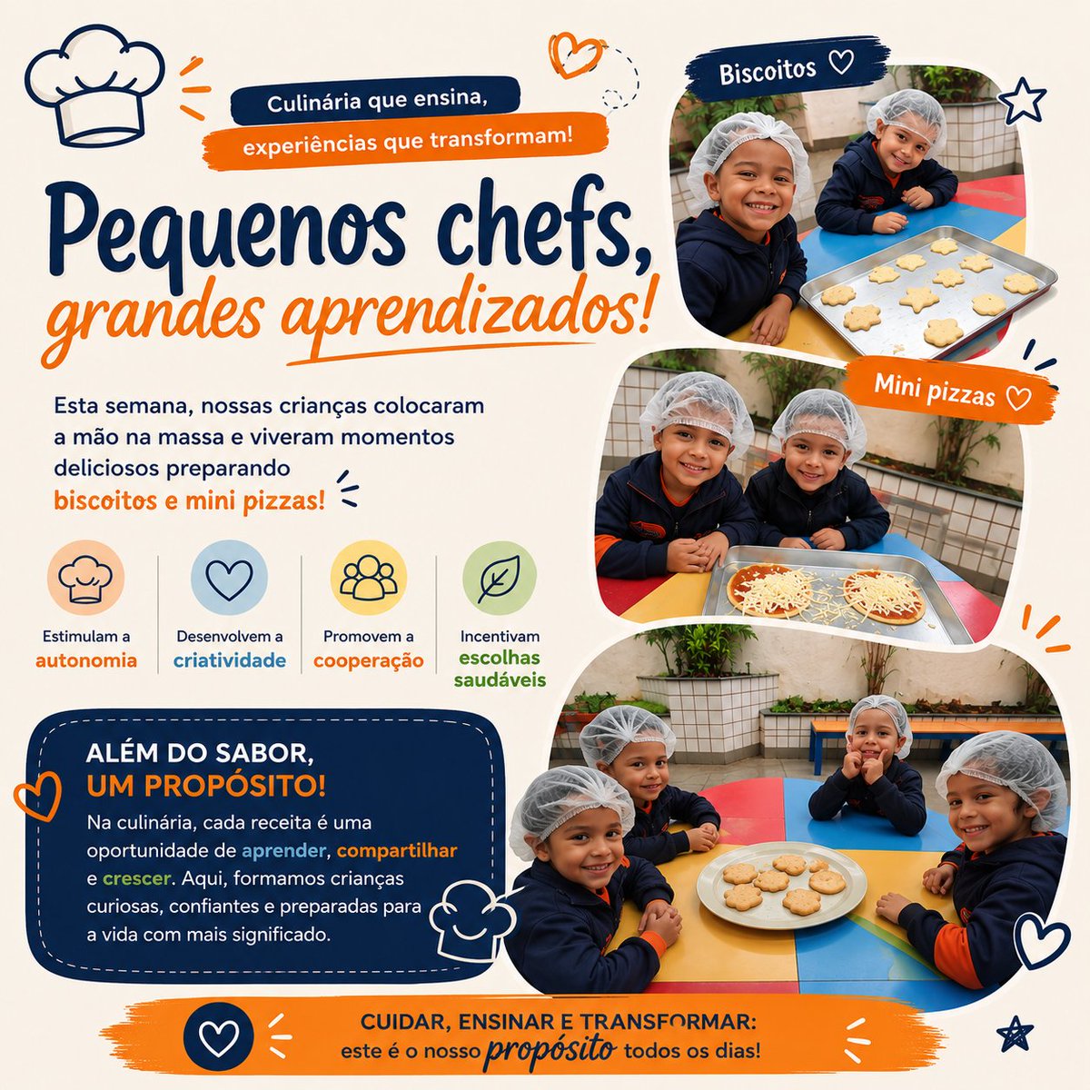 _lauraflorencio's tweet photo. Pequenos chefs, grandes aprendizados!
Nesta semana, nossas crianças prepararam biscoitos e mini pizzas enquanto desenvolviam autonomia, criatividade, coordenação motora e trabalho em equipe.
Aqui, cada experiência tem propósito. 
Quer conhecer nossa proposta? Fale conosco!
#BNCC https://t.co/cLFpIT69XY