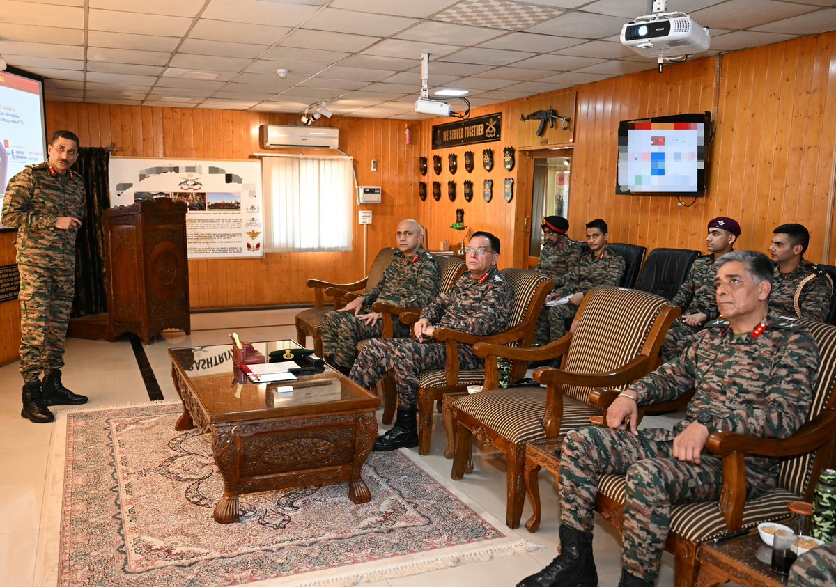 adgpi's tweet photo. #GeneralDhirajSeth, #COAS visited HQ @ChinarcorpsIA and its formations to review the prevailing security situation, operational preparedness and combat readiness along the Line of Control and in the hinterland.

The #COAS was briefed on the operational deployments, counter-terrorism operations, inter-agency synergy, evolving operational dynamics and security arrangements for the ongoing Shri Amarnath Yatra. He also reviewed the initiatives towards #TechAbsorption, capability enhancement and integrated combat readiness across the full spectrum of operations.

During the visit, the #COAS commended all ranks for their exceptional professionalism and steadfast commitment under challenging conditions and appreciated their relentless efforts in maintaining peace and stability.

#IndianArmy
@NorthernComd_IA
