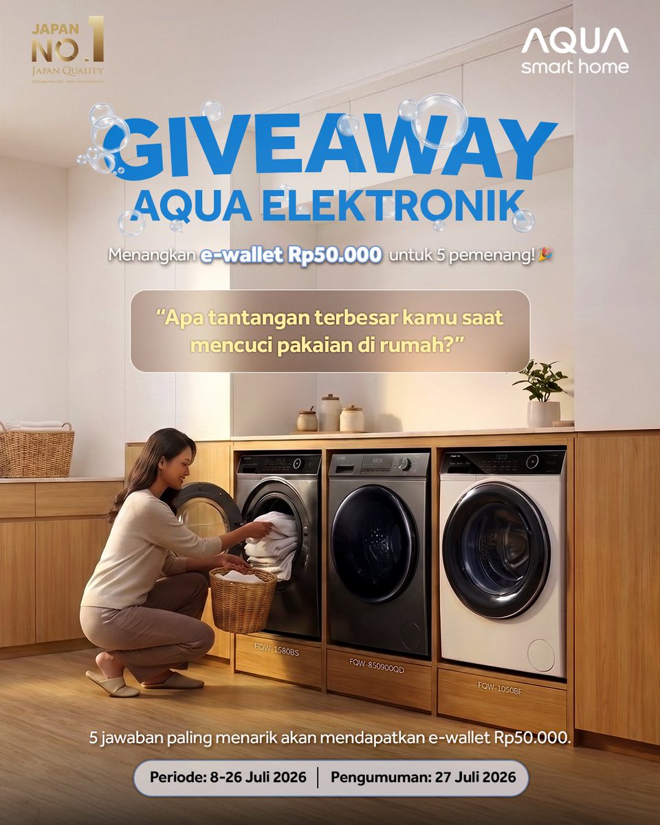 aquaelektronik's tweet photo. 🎉 Giveaway AQUA Elektronik!
Menangkan e-wallet Rp50.000 untuk 5 pemenang

Cara ikutnya gampang:
✅ Follow @aqua.elektronik &amp; like postingan ini
✅ Jawab pertanyaan di kolom komentar dengan hashtag #AQUAElektronik
✅ Mention @aqua.elektronik dan Mention 2 teman untuk ikutan juga! https://t.co/ptksvOC7sa