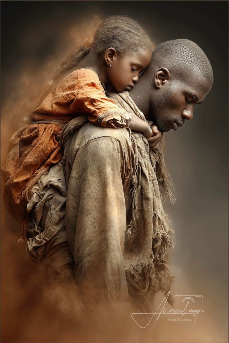 EarthKeeper22's tweet photo. IN THE HAZE, I CARRY YOU
She rests on his back, eyes closed in trust, while the dust of our mistakes swirls around them. 

So many children today walk with a quiet hopelessness about the state of Earth and human civilization—the pollution, the division, the loss of wonder we’ve handed them.

Parents, this is our sacred call: Lift that burden. Be their safe harbor. Speak truth with tenderness. Show them that acknowledging the damage is the first step to healing it. Model courage, creativity, and commitment. Let them see us planting trees, building community, innovating solutions, and loving fiercely.

The next generation doesn’t need saviors—they need steady hands and hopeful hearts walking beside them. 

Let’s carry them until they’re ready to run.
🦋LJC