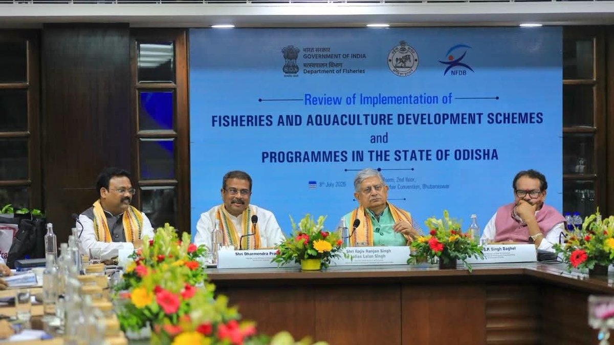 PIB_MoFAHD's tweet photo. Union Minister, @LalanSingh_1 Chairs Review meeting on implementation of Schemes and Programmes for development of fisheries and aquaculture in State of Odisha on 8th July 2026
https://t.co/oxarm5VIFJ
@dpradhanbjp @mos_fahd_pr https://t.co/ZxtCtcuqy1