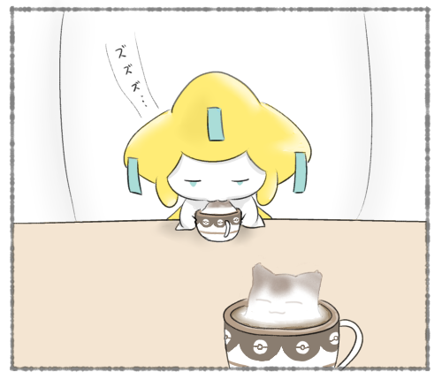 Miyata_kyouko's tweet photo. ある会社員とずぶといジラーチ【小ネタ①】  
１日目：紫のオーラはサイコキネシス 
２日目：モーモーミルクとナナのみ 
３日目：「声が聞こえる」はジラーチ映画の主題歌「小さきもの」のサビ部分 
４日目：この喫茶店のエネココアはラテアート https://t.co/Z33knIwfdl